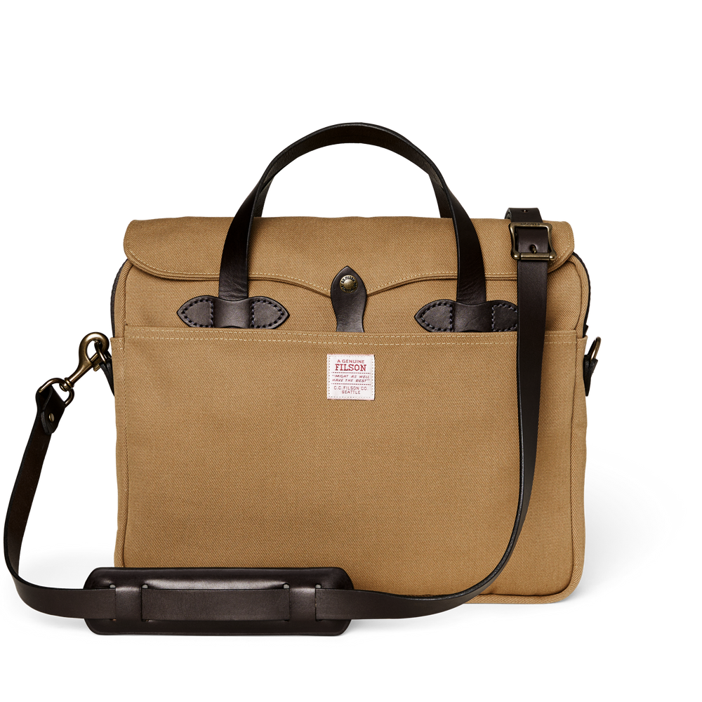Front-facing image of the Filson Rugged Twill Original Briefcase - Tan