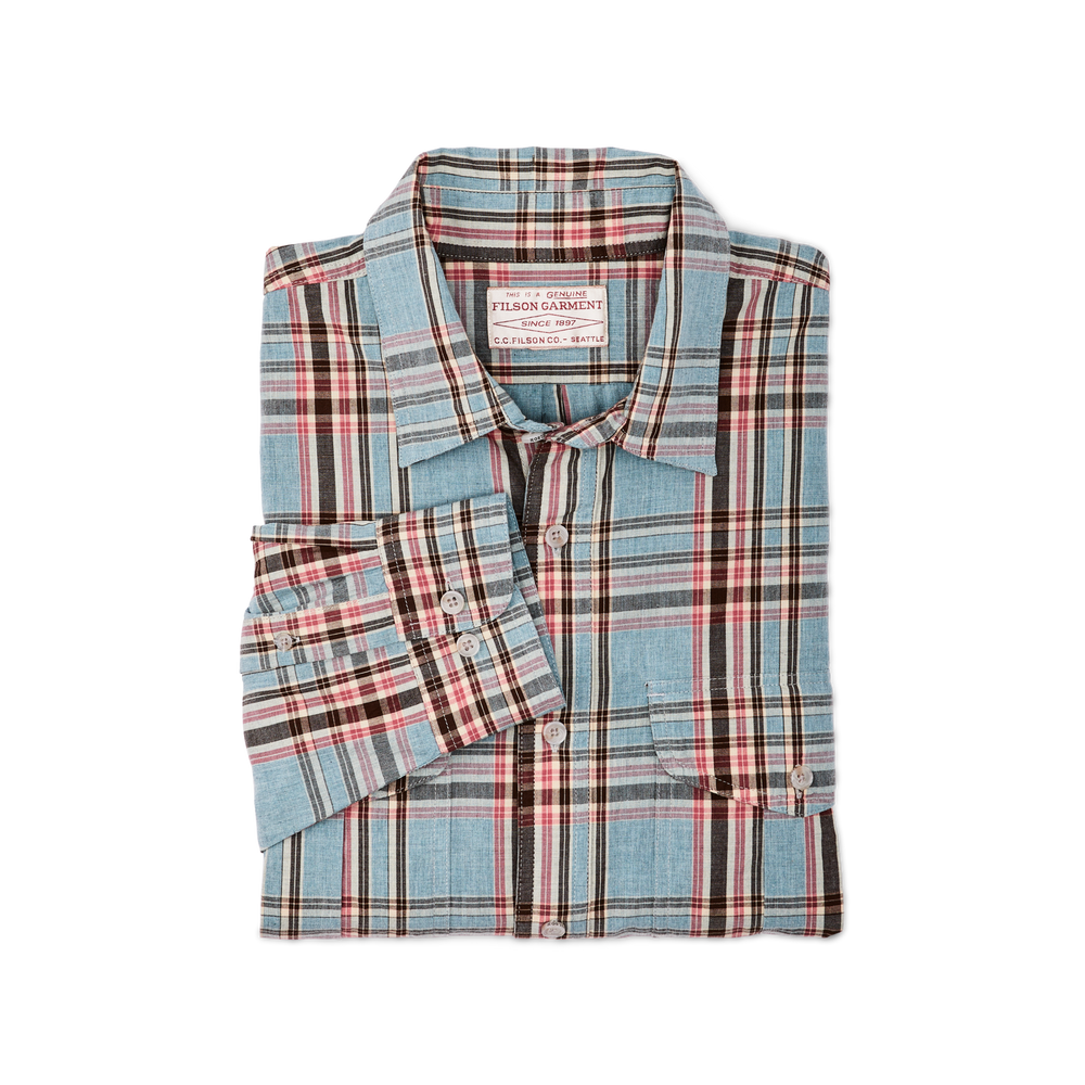 Alternate view of the Filson Filson's Washed Feather Cloth Shirt - Light Blue / Red / Natural Plaid