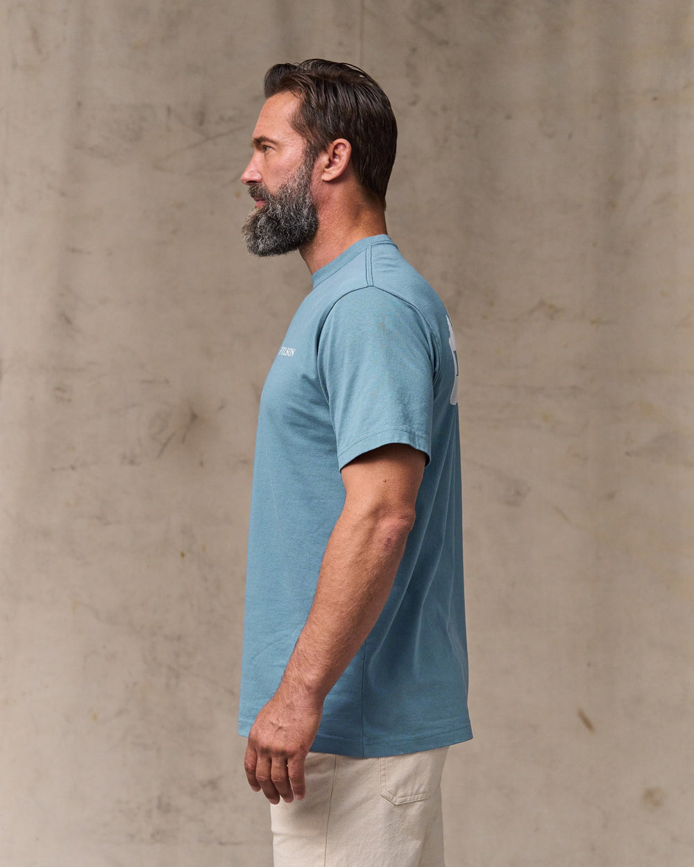 image of a model wearing Filson's Scenic Graphic T-shirt - Bluefin