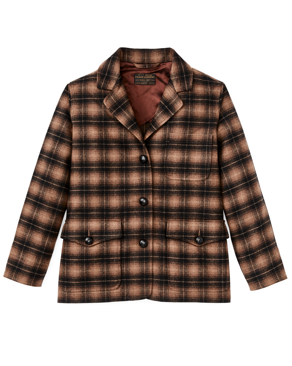 Women's Unconstructed Wool Blazer - Bronze Brown Plaid