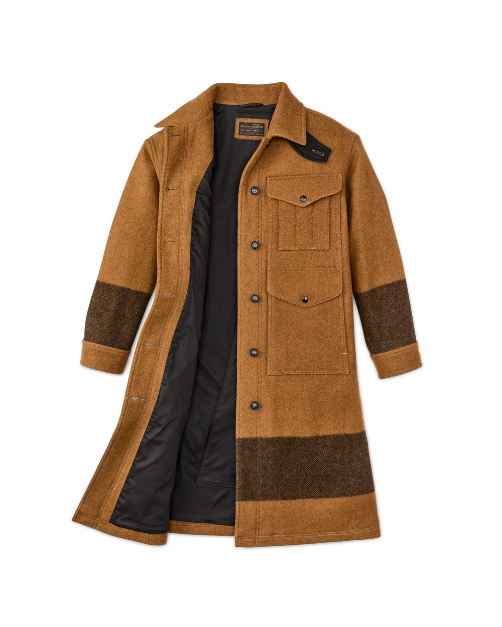 Women's Wool Long Cruiser Coat - Whiskey / Black Stripe