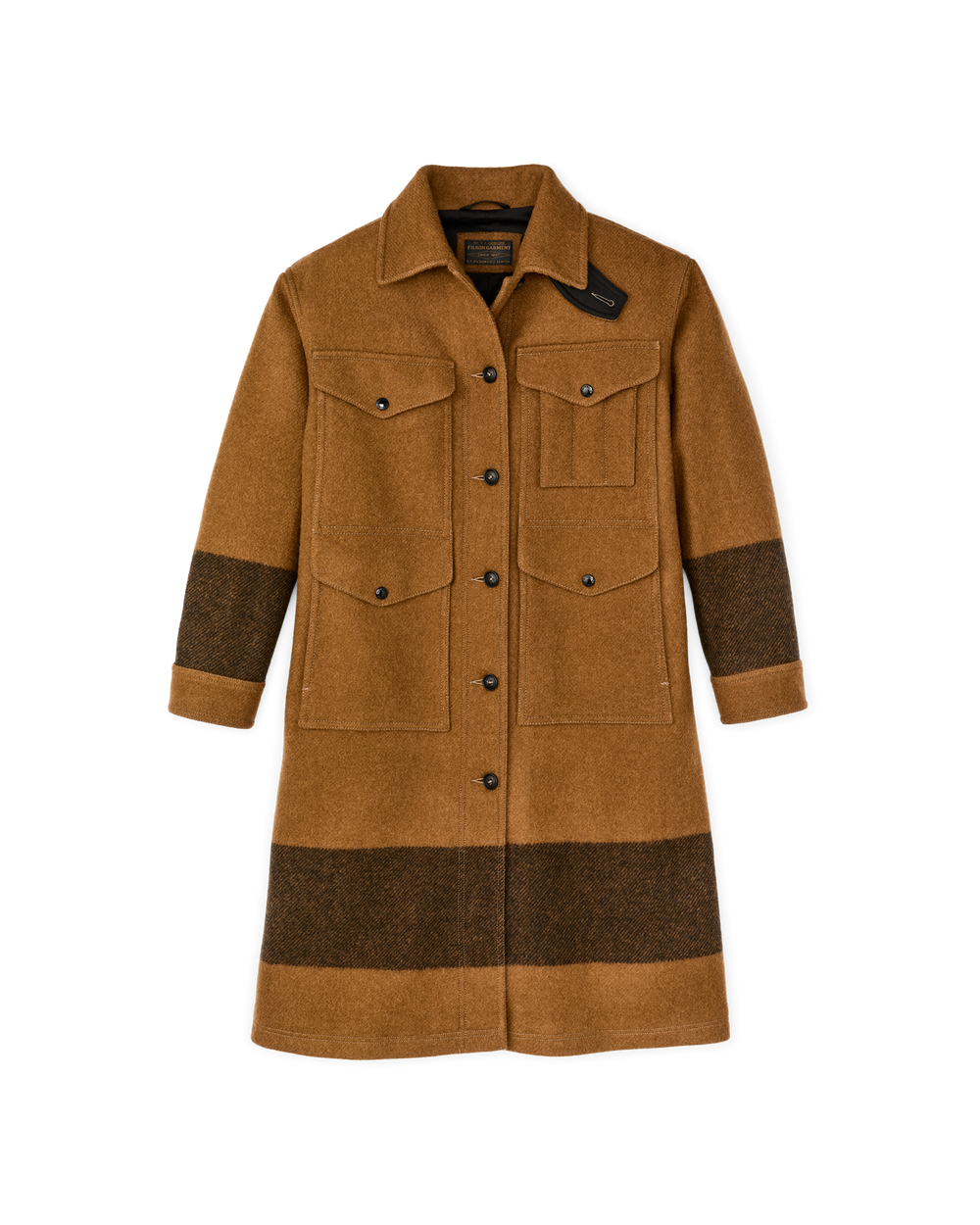 Women's Wool Long Cruiser Coat - Whiskey / Black Stripe