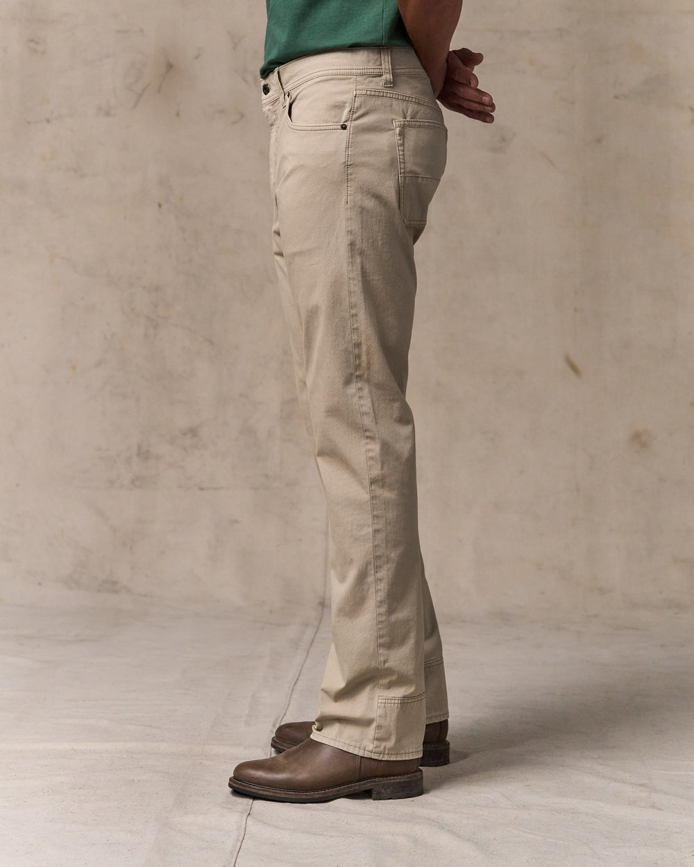 image of a model wearing Filson's Granite Mountain 5-pocket Pants - Buck Tan