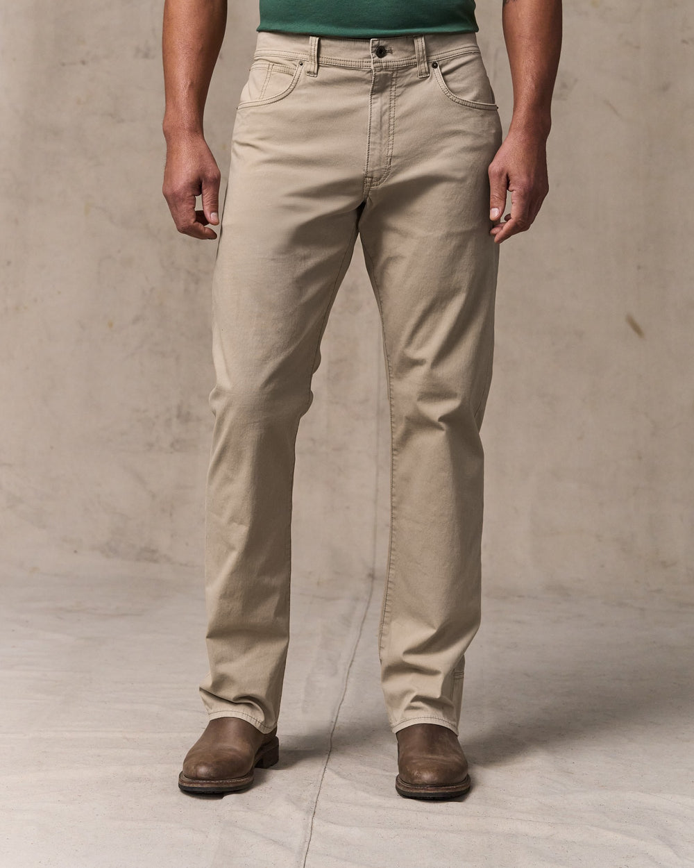 image of a model wearing Filson's Granite Mountain 5-pocket Pants - Buck Tan