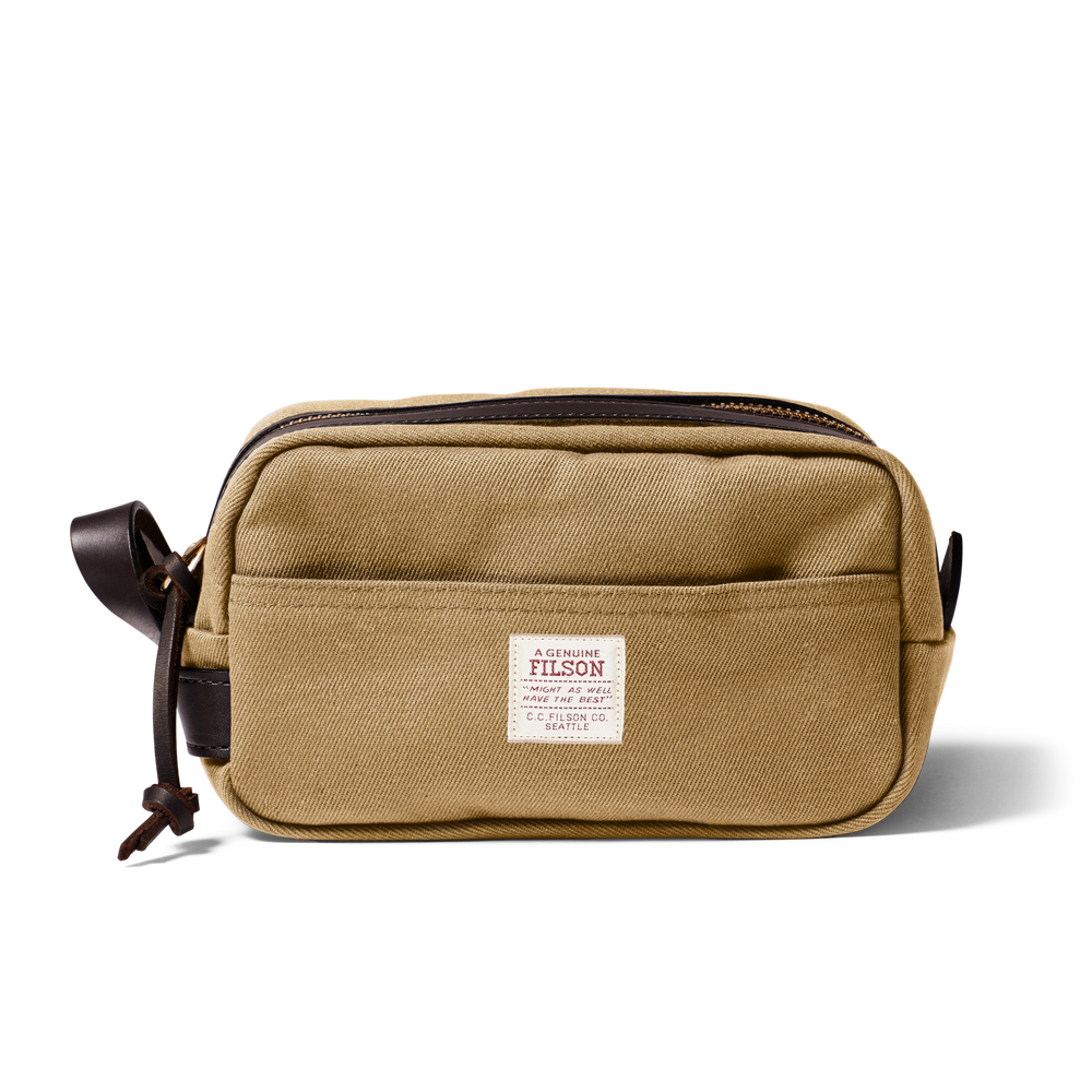 Front-facing image of the Filson Rugged Twill Travel Kit - Tan