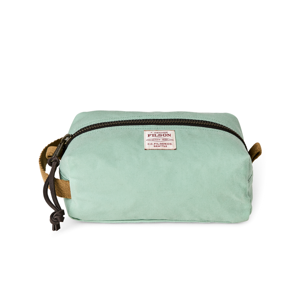 Front-facing image of the Filson Tin Cloth Travel Kit - Granite Green