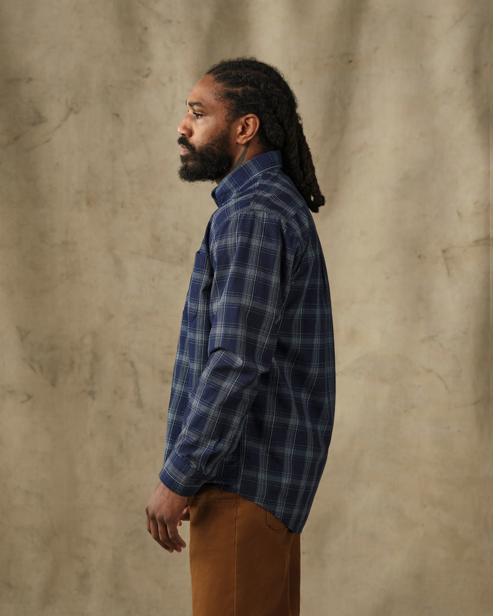 Chambray Button-Down Shirt - Dark Indigo Plaid