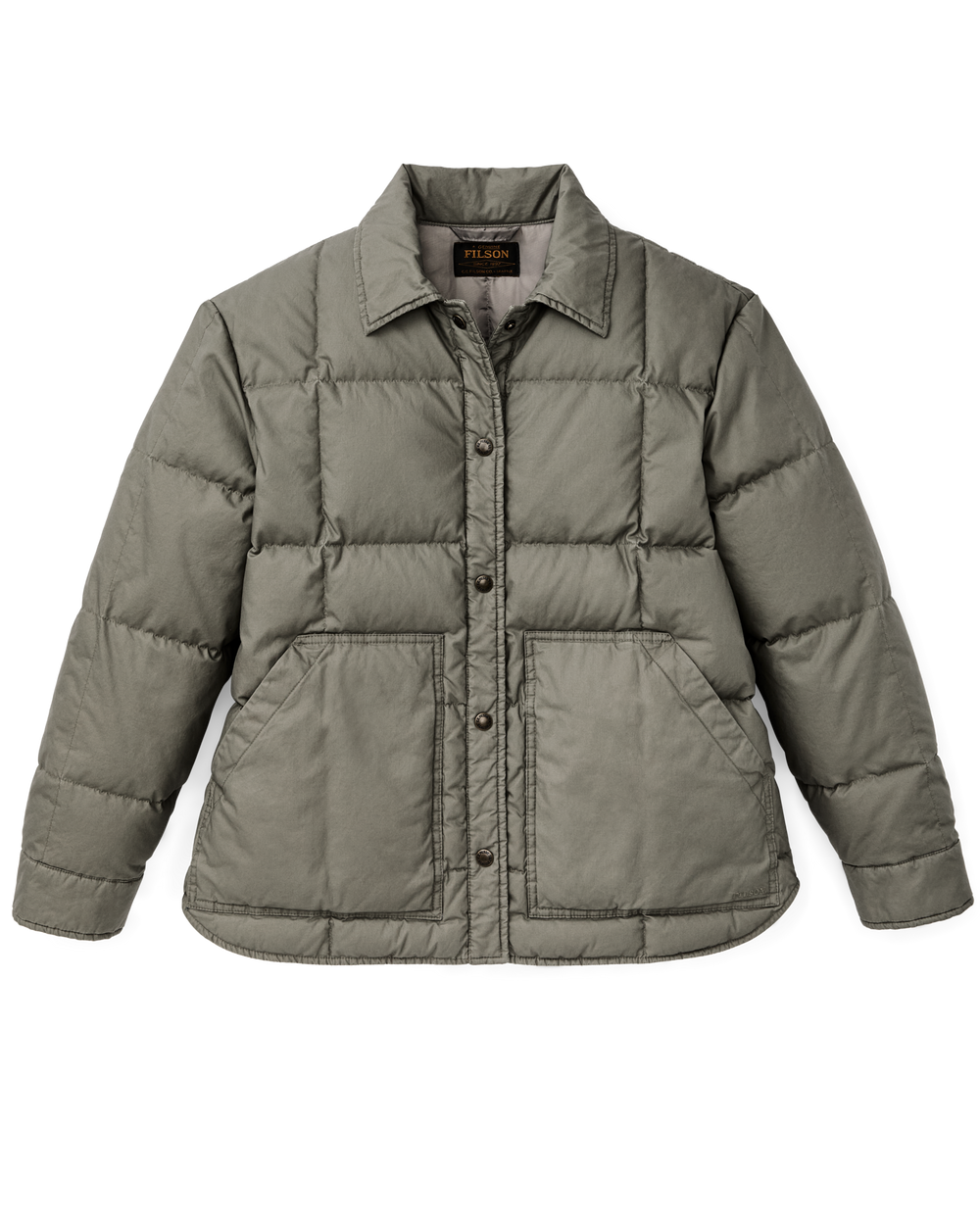 Front-facing image of the Filson Women's Heritage Cotton Down Jacket - Smokey Olive