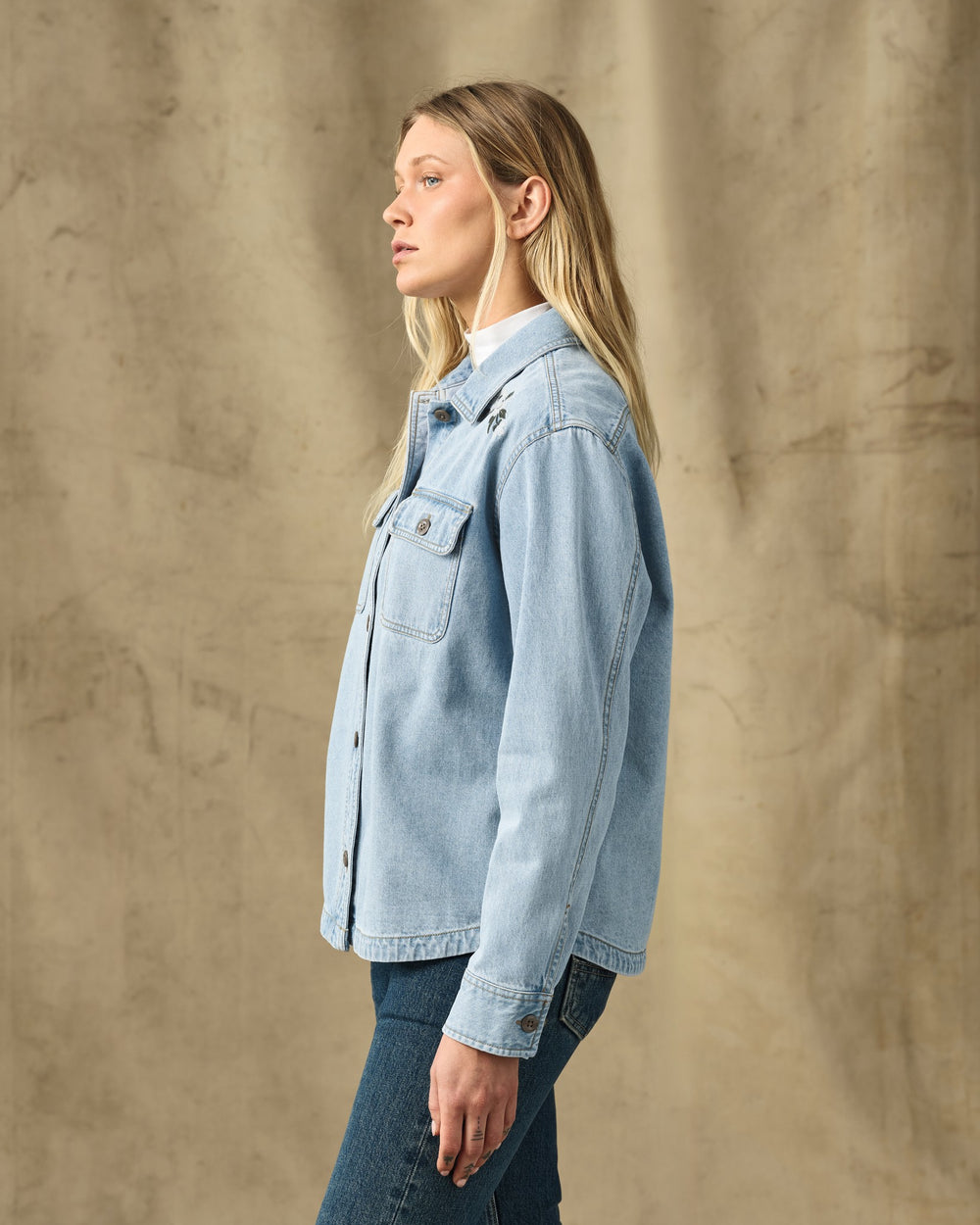 Women's Embroidered Denim Shirt - Pale Indigo
