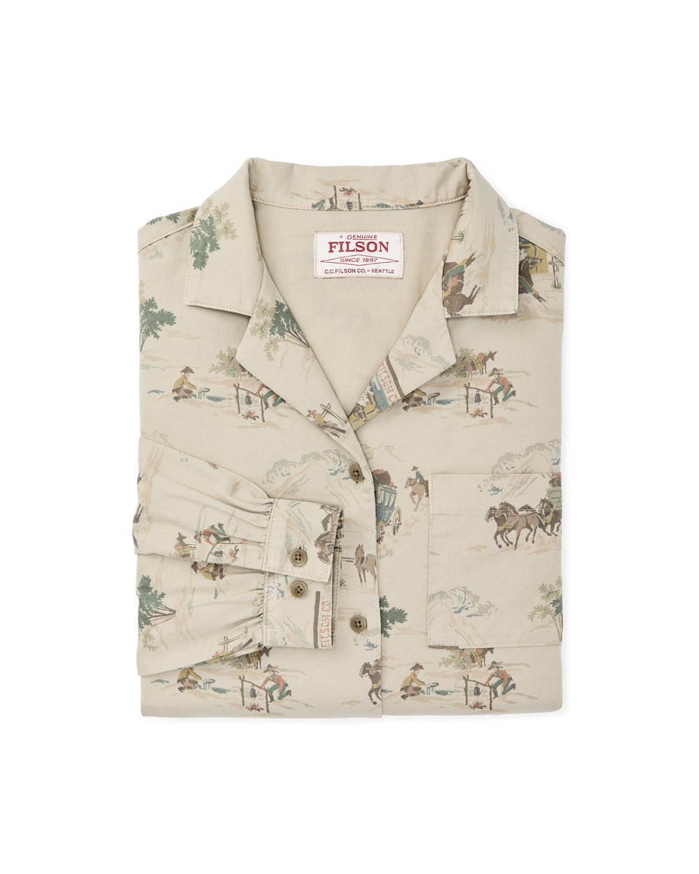 Alternate view of the Filson Women's Long Sleeve Twill Camp Shirt - Desert Green / Print