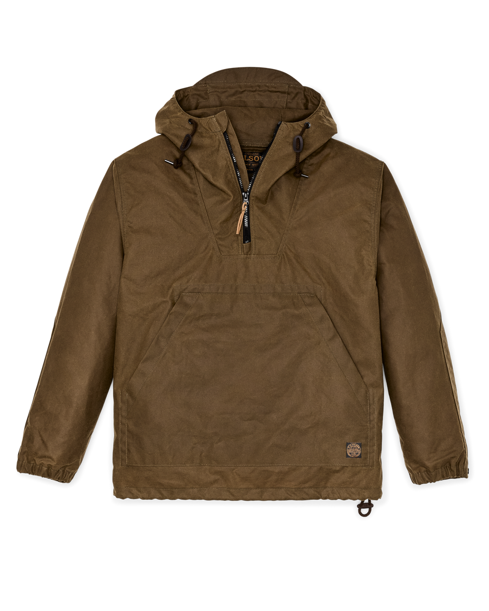 Front-facing image of the Filson Shelter Cloth Waxed Anorak - Dark Tan