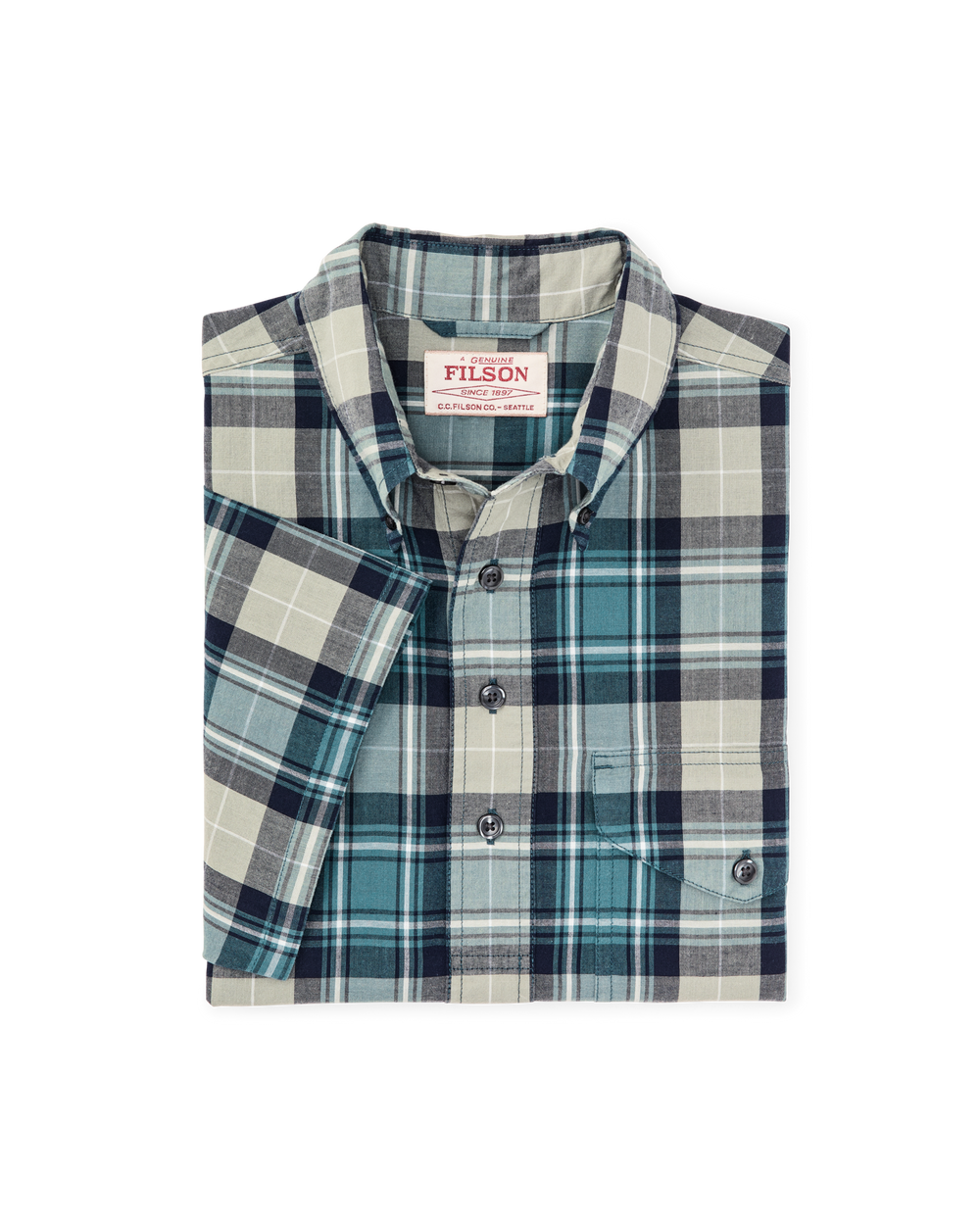 Short Sleeve Madras Popover Shirt - Gray / Teal Multicolor