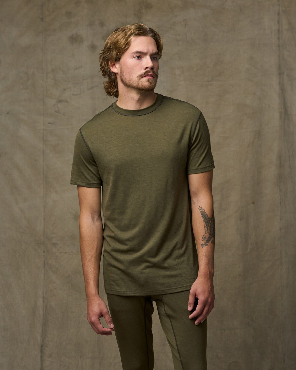 210g Merino Wool Short Sleeve Crewneck T-Shirt - Dark Olive