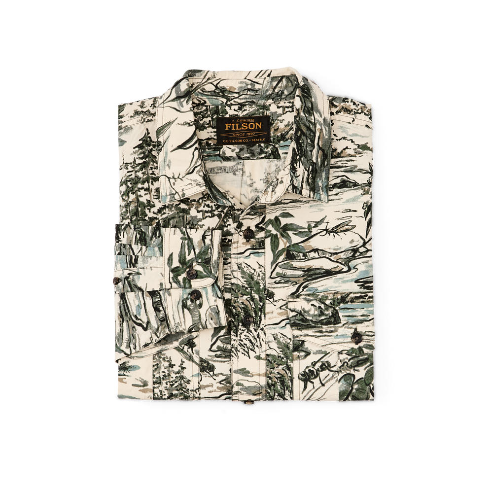 Alternate view of the Filson Filson X Housefly Washed Feather Cloth Shirt - Khaki / Scenic