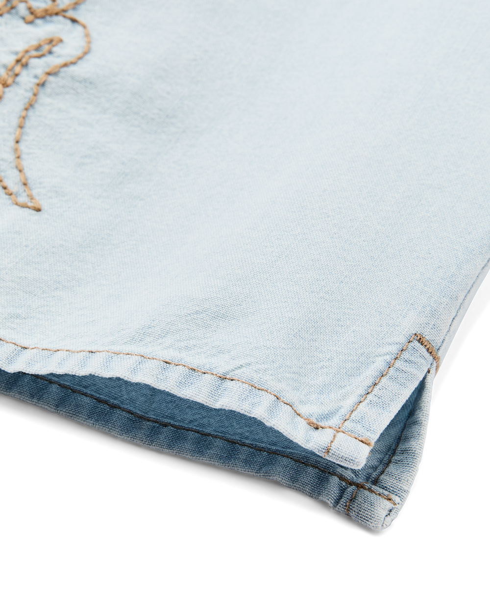 Women's Short Sleeve Embroidered Camp Shirt - Light Indigo Chambray