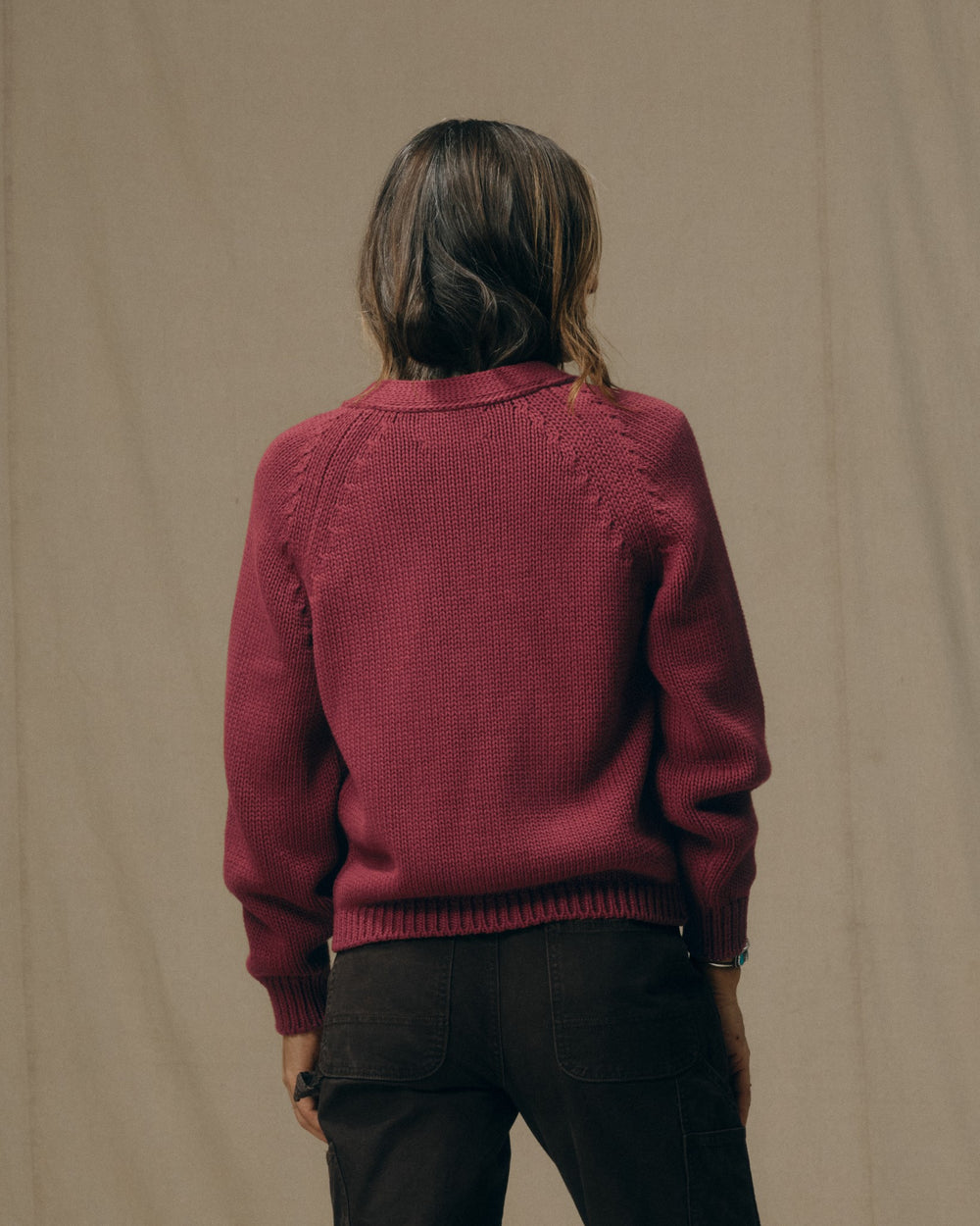 Women's Rustic Cotton Cardigan - Burgundy