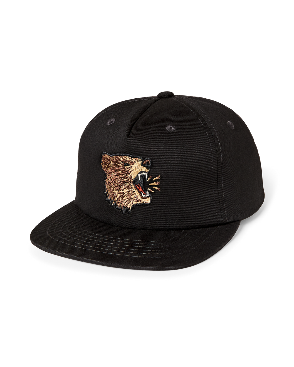 Front-facing image of the Filson Bear Trucker Cap - Black