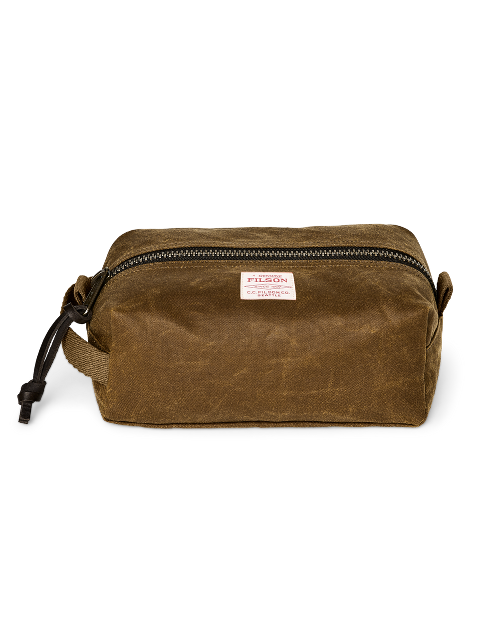 Front-facing image of the Filson Tin Cloth Travel Kit - Dark Tan