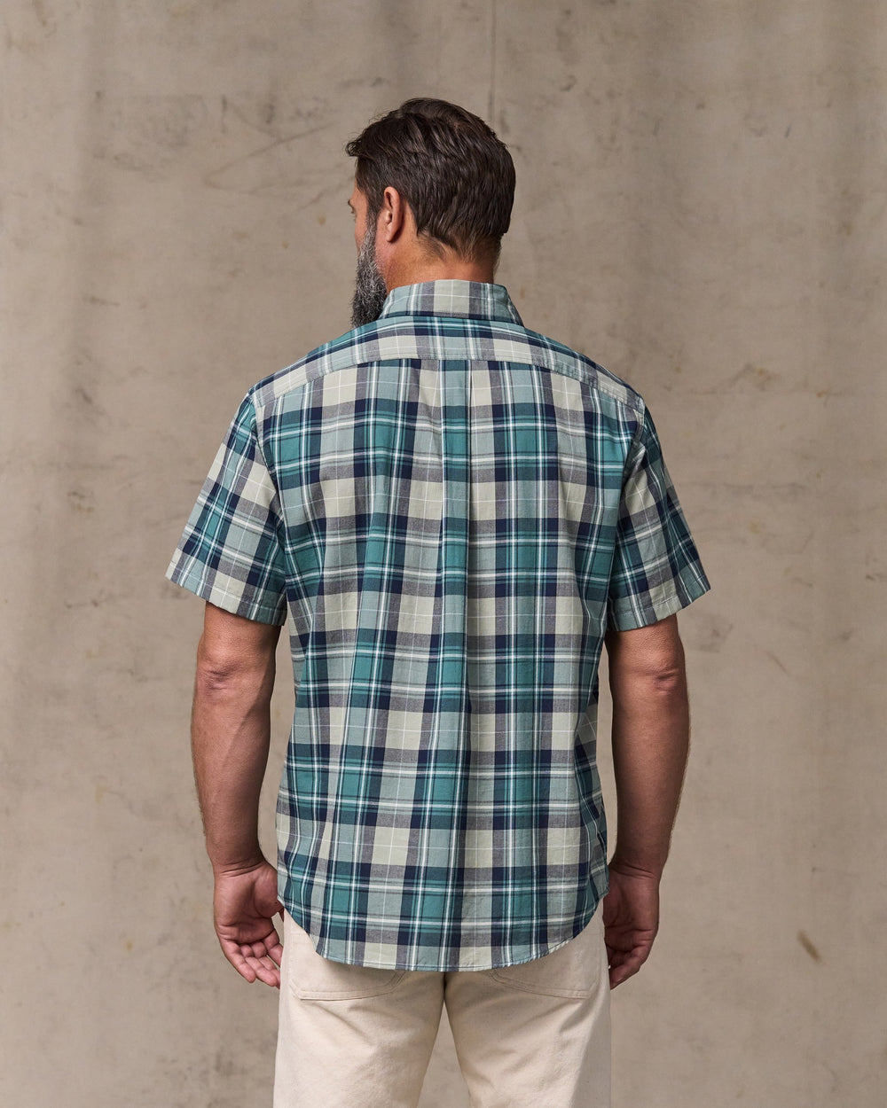 Short Sleeve Madras Popover Shirt - Gray / Teal Multicolor