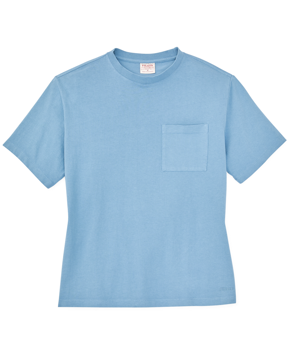 Front-facing image of the Filson Women's Short Sleeve Pocket Tee - Light Blue