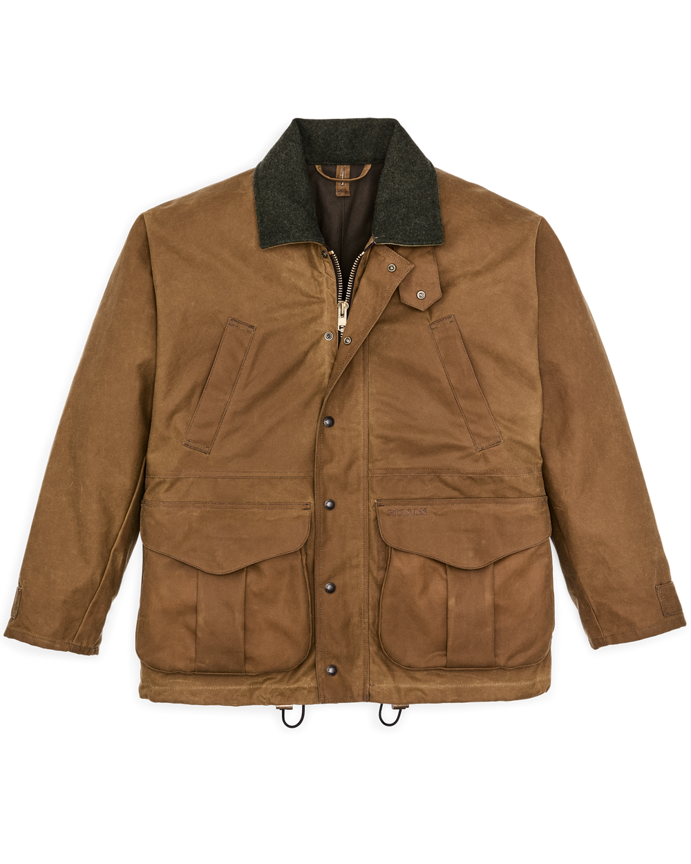 Front-facing image of the Filson Lined Tin Cloth Field Jacket - Dark Tan