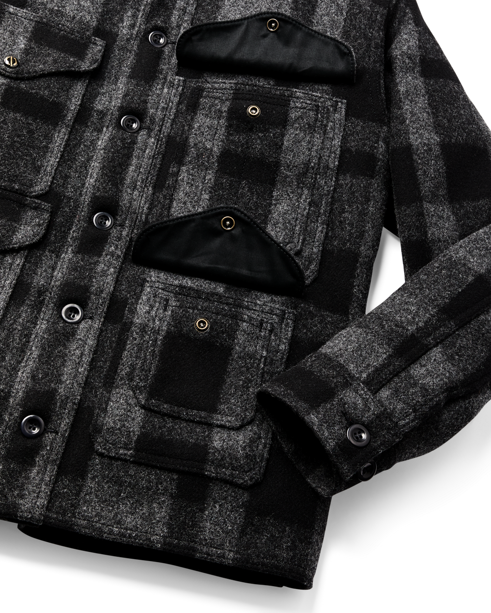1940s Mackinaw Wool Cruiser Jacket - Charcoal / Black Heritage Plaid