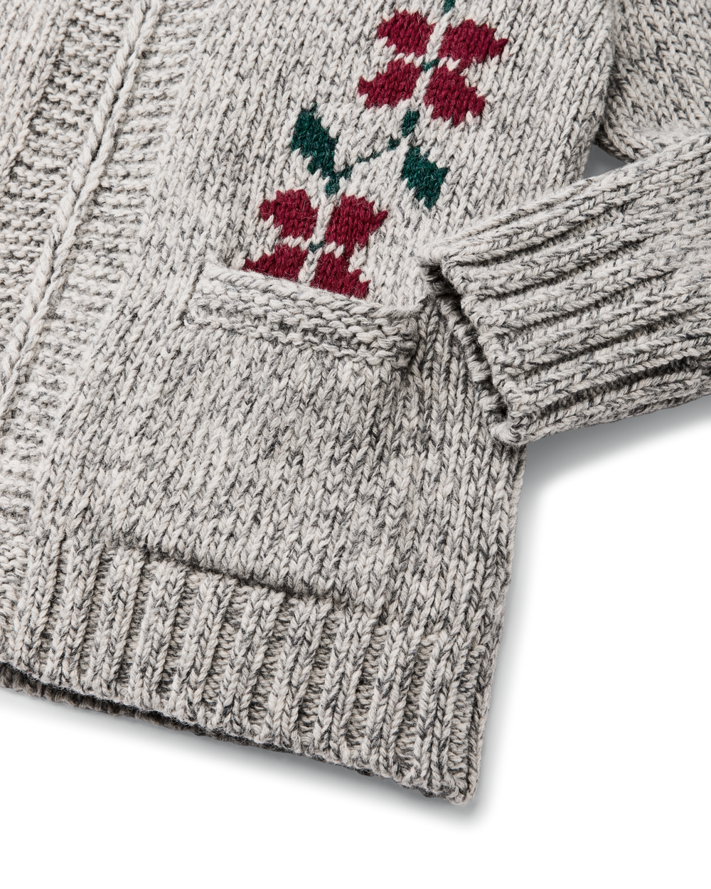Women's Zippered Wool Sweater - Gray / Flower