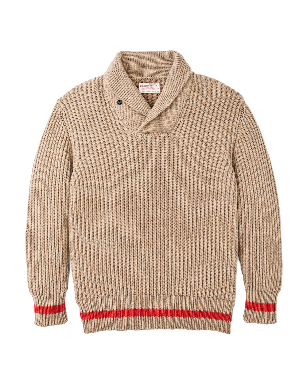 Bristol Shawl Neck Sweater  - Oatmeal Heather / Flame Stripe
