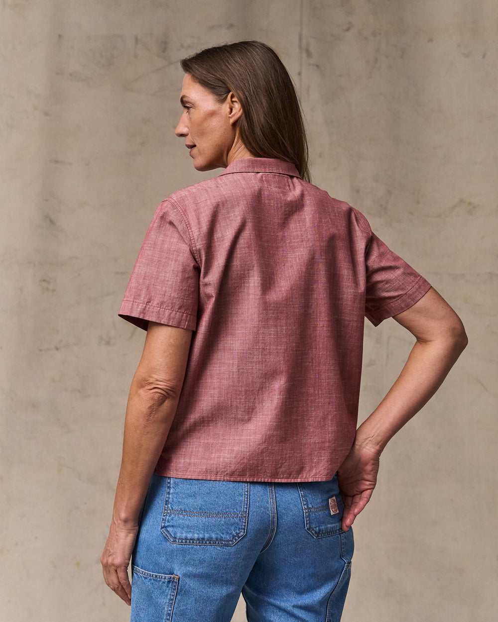 image of a model wearing Filson's Women's Camp Shirt - Red Rock