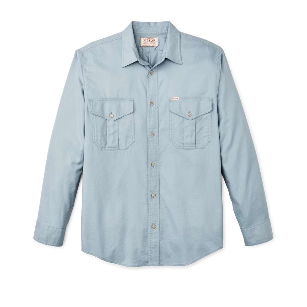 Front-facing image of the Filson Lightweight Alaskan Guide Shirt - Dust Blue