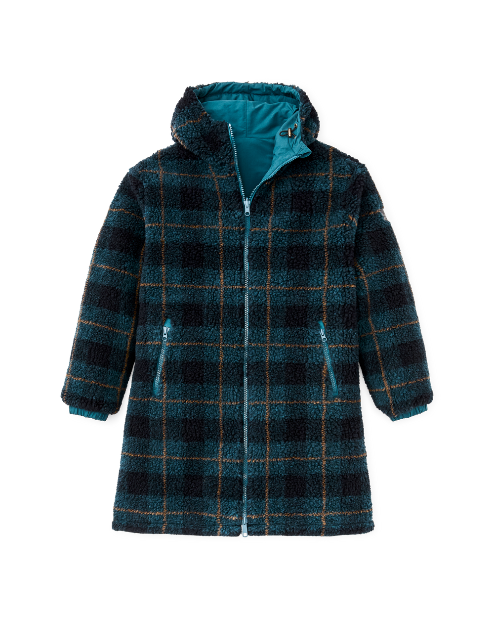 Women's Reversible Woolly Fleece Coat - Dark Teal