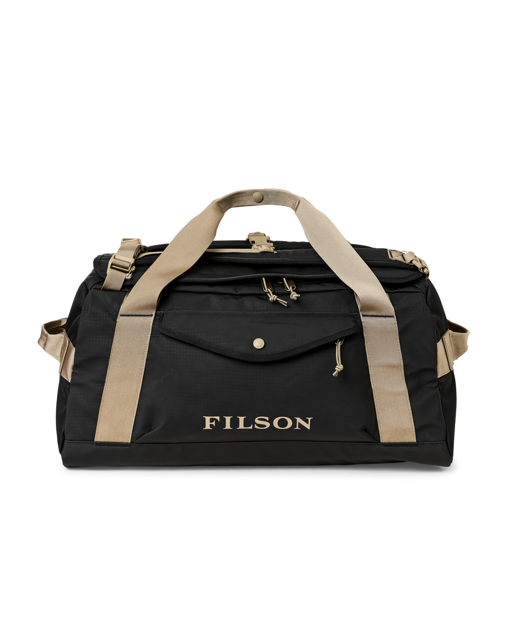 Front-facing image of the Filson All-Weather 50l Duffle - Black / Covert