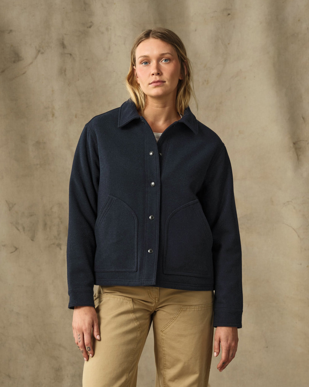 image of a model wearing Filson's Women's Spokane Insulated Jacket - Navy
