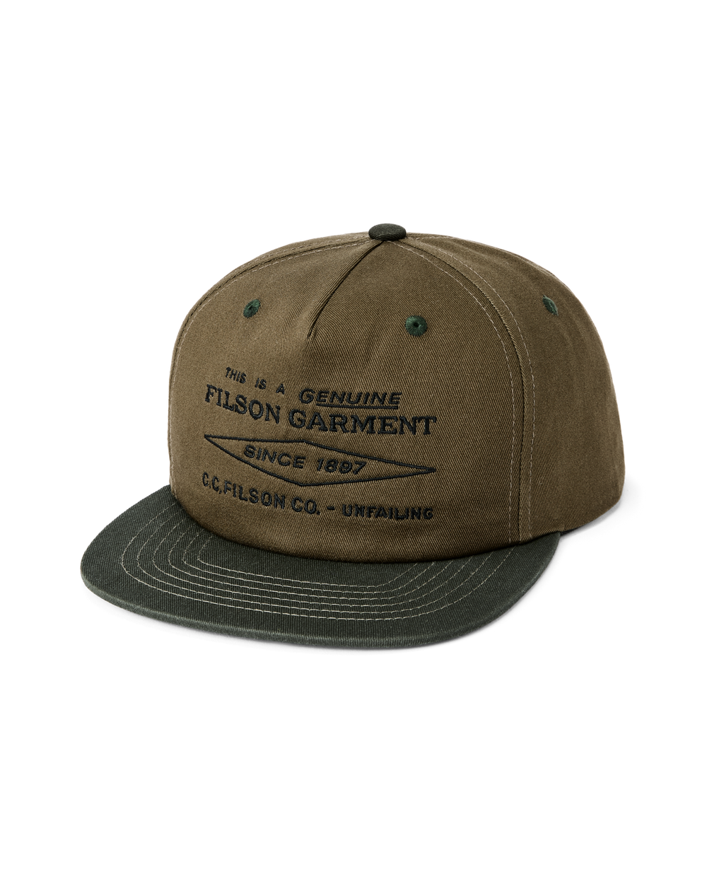 Front-facing image of the Filson Diamond Trucker Cap - Olive