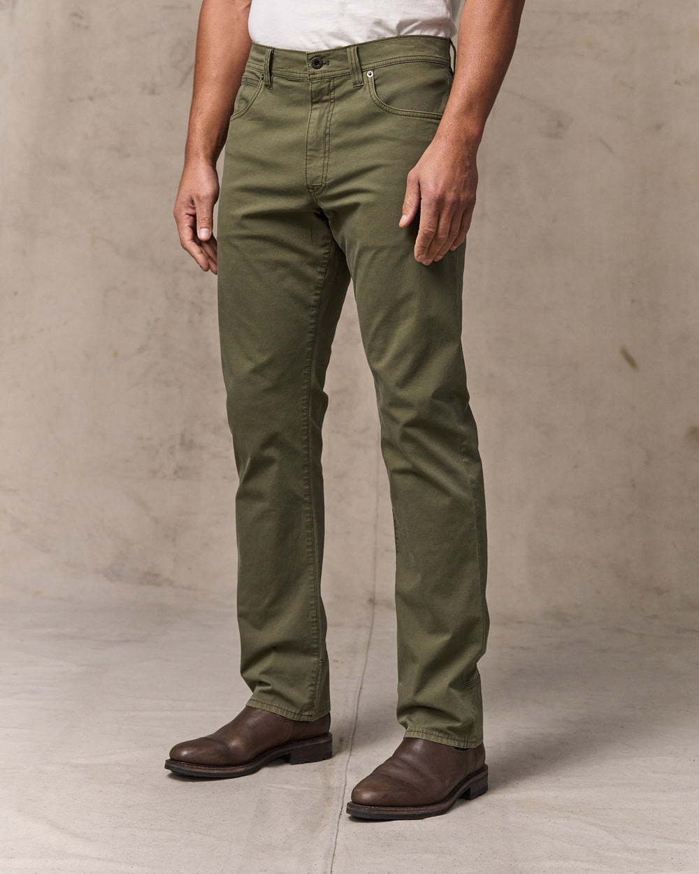 image of a model wearing Filson's Granite Mountain 5-pocket Pants - Burnt Olive