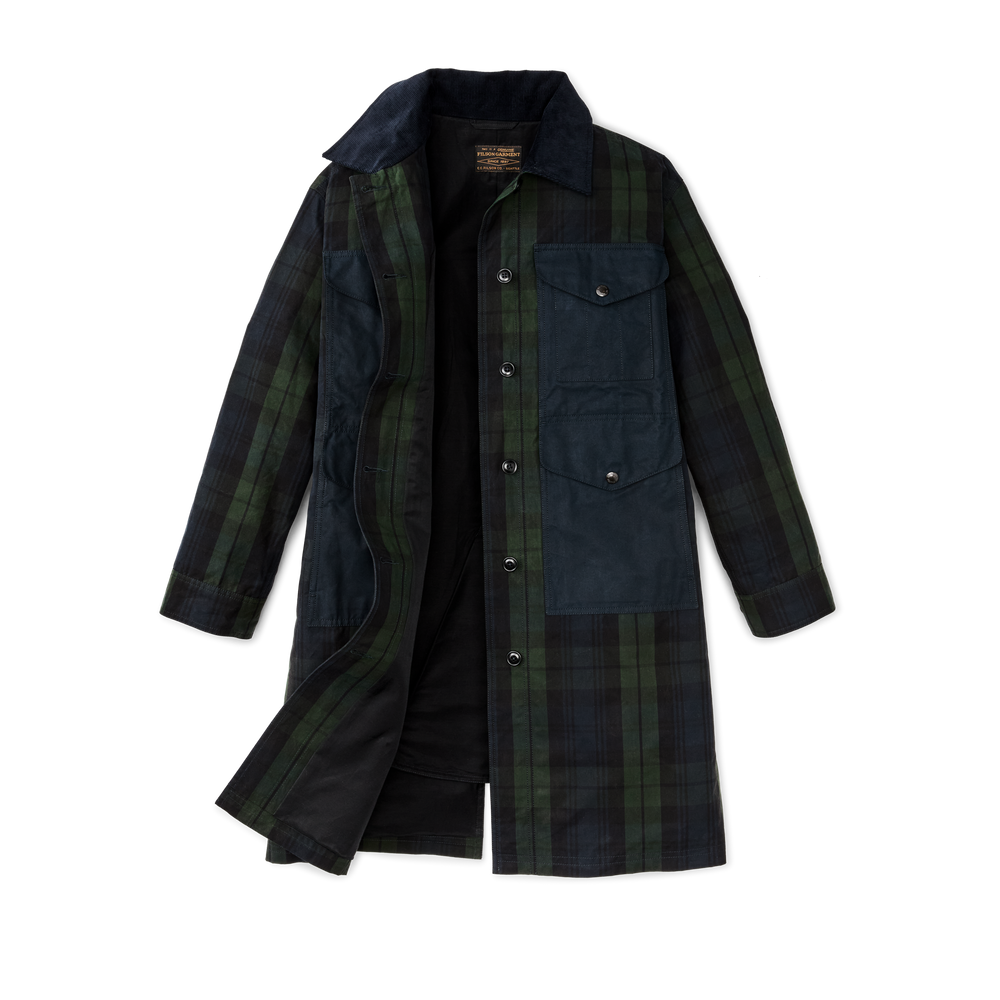 Alternate view of the Filson Women's Dry Waxed Long Cruiser - Black / Green Plaid