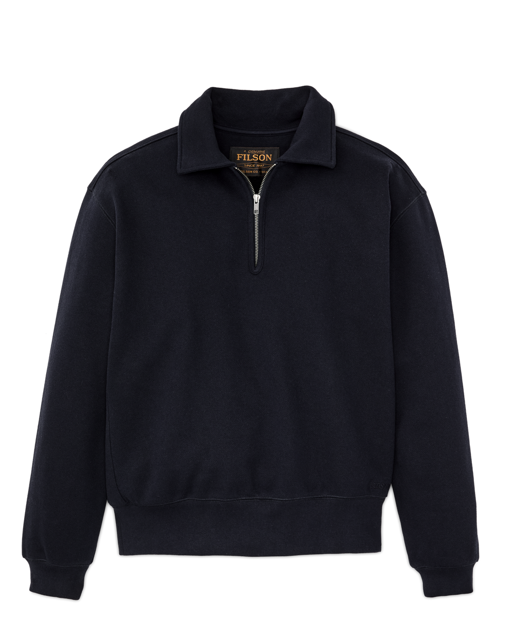 Front-facing image of the Filson 14-oz. Heritage Fleece Quarter Zip - Dark Indigo