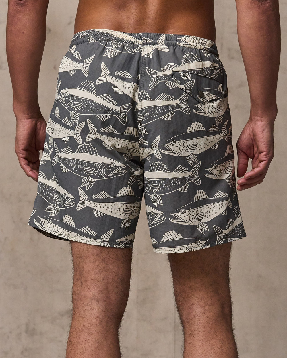 image of a model wearing Filson's Oxbow Lake Trunks - Beluga / Print