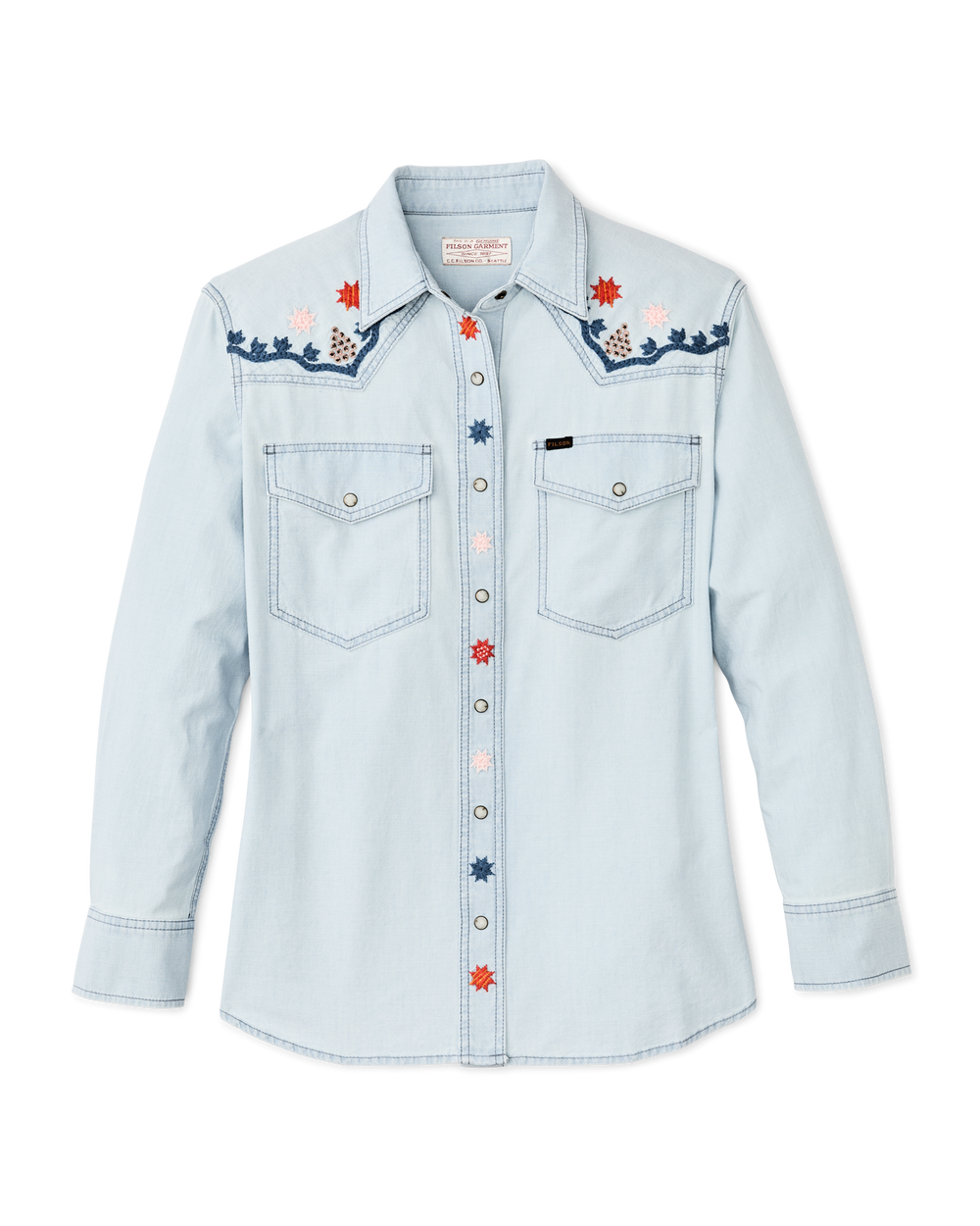 Women's Embroidered Western Shirt - Light Indigo Chambray / Stars