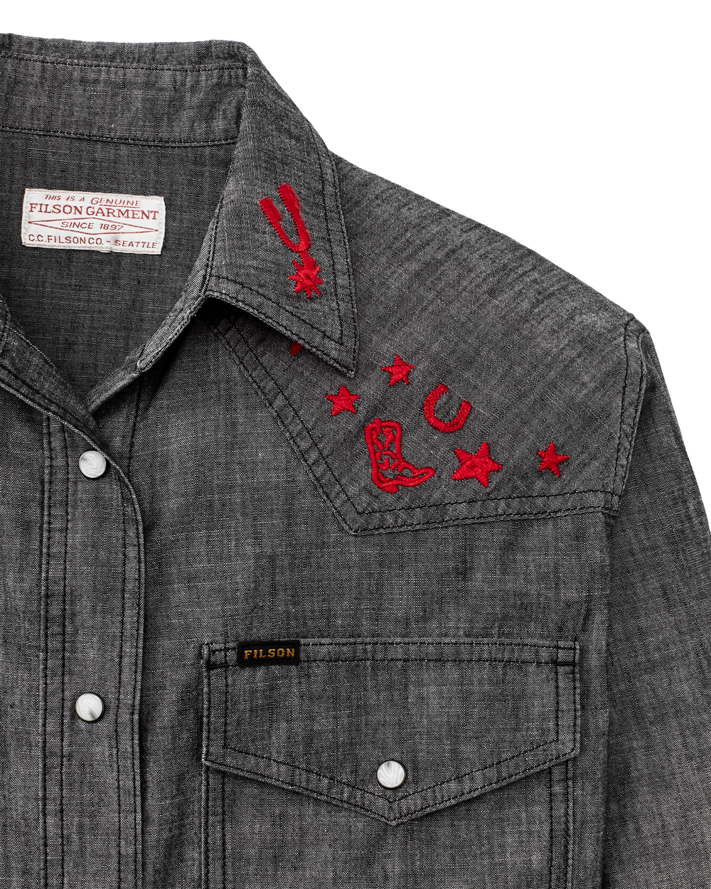 Women's Embroidered Western Shirt - Black Chambray / Western