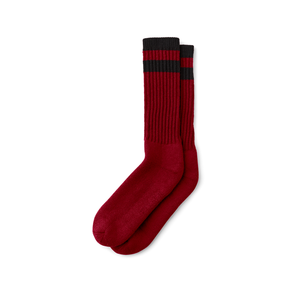 Front-facing image of the Filson 1970s Logger Thermal Socks - Scarlet