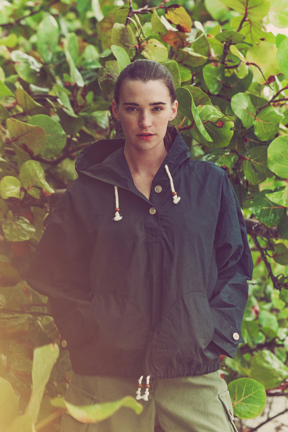 Women's Dry Wax Hooded Popover - Navy