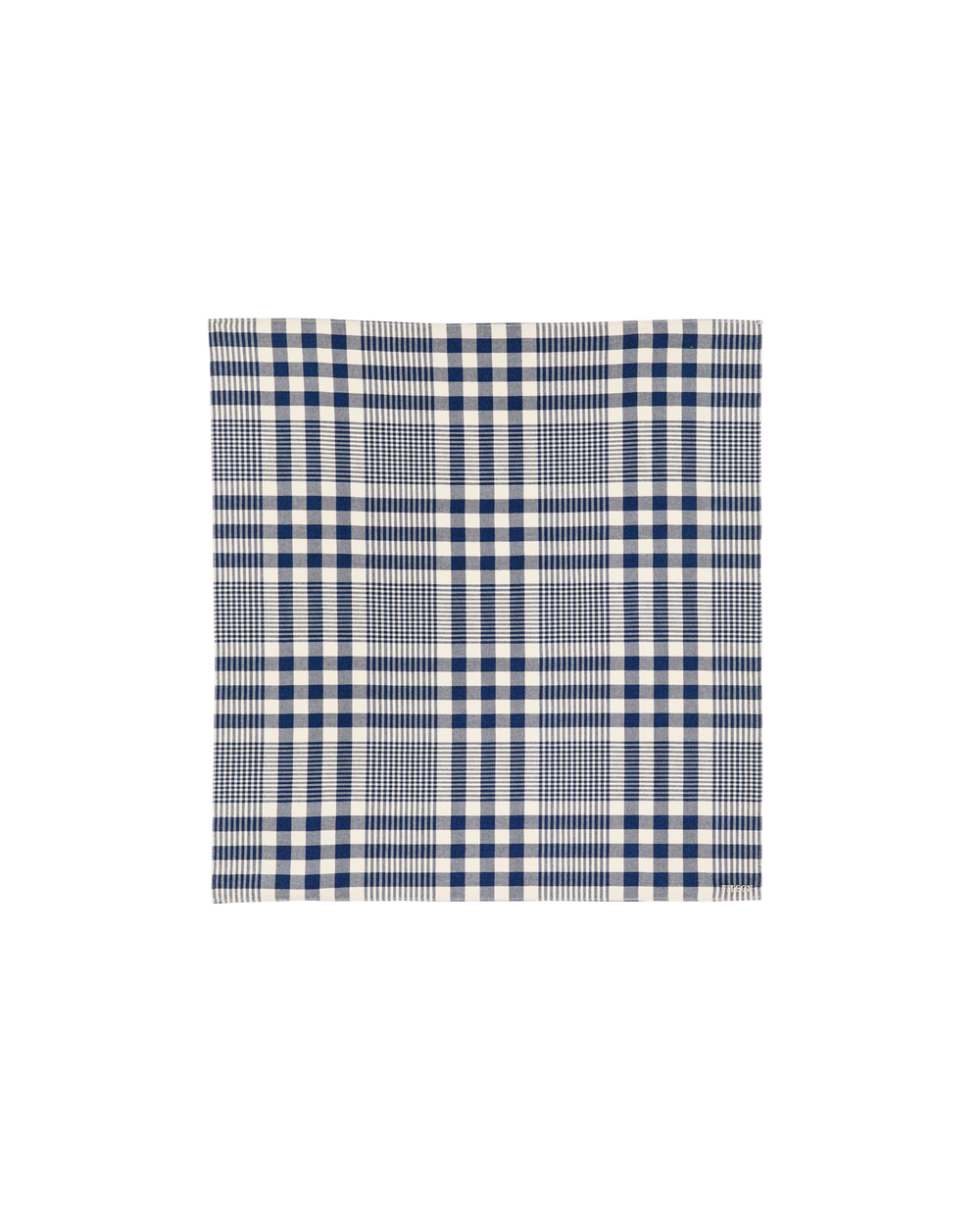 Front-facing image of the Filson Square Bandana - Indigo Multicolor Plaid