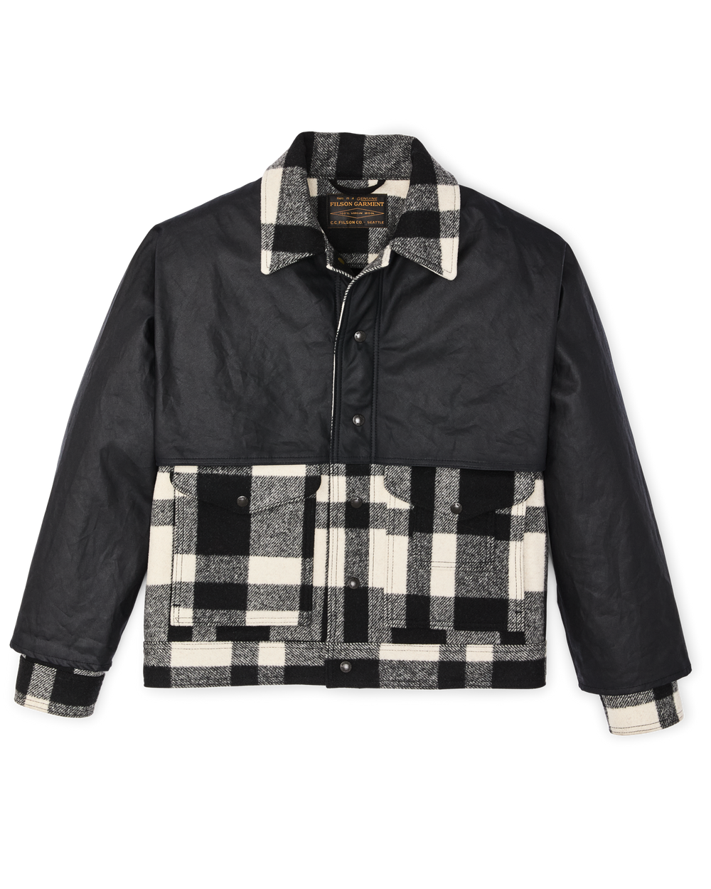 Mackinaw Wool Caped Jacket - Natural Black Plaid Navy
