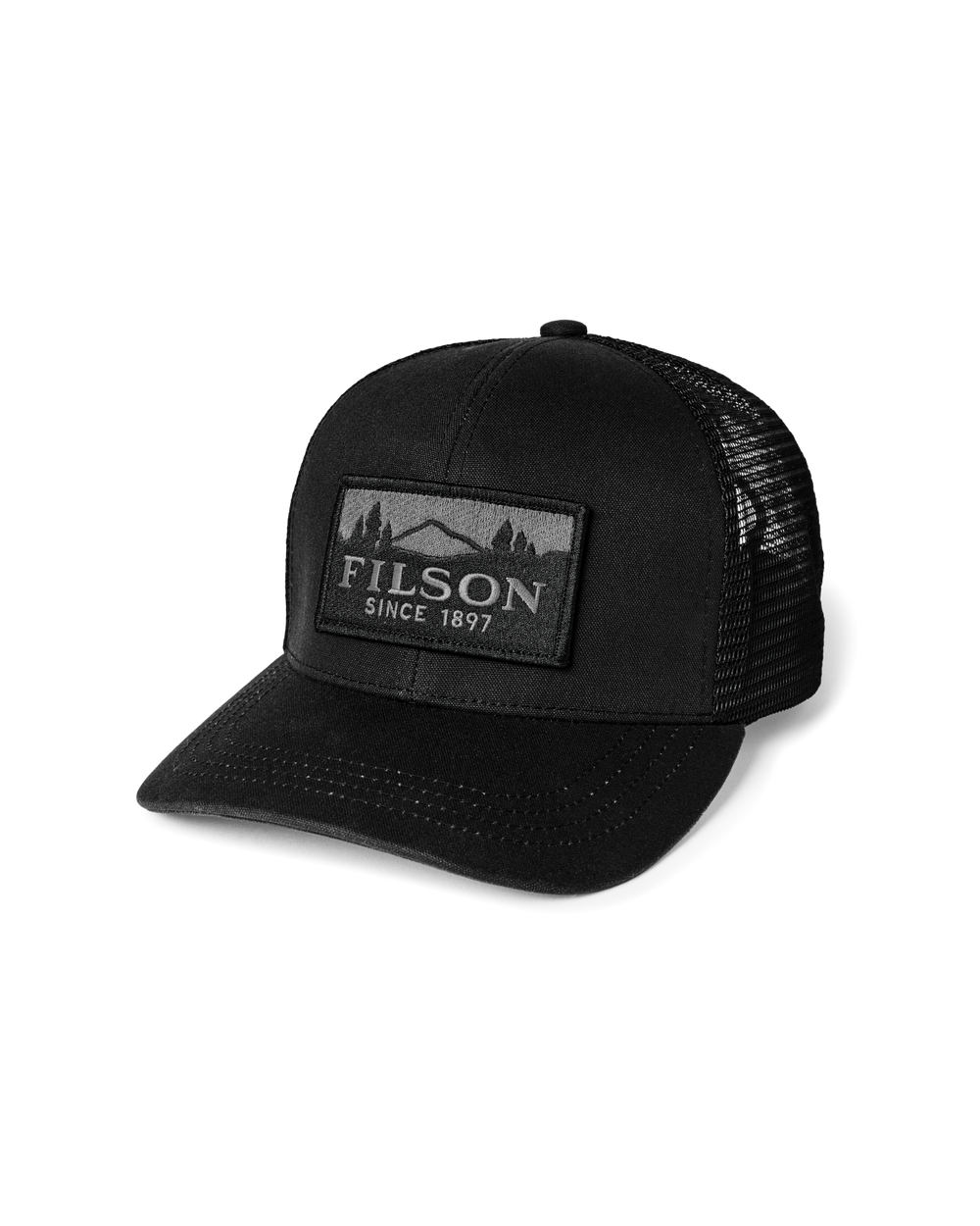 Front-facing image of the Filson Scenic Logger Mesh Cap - Black