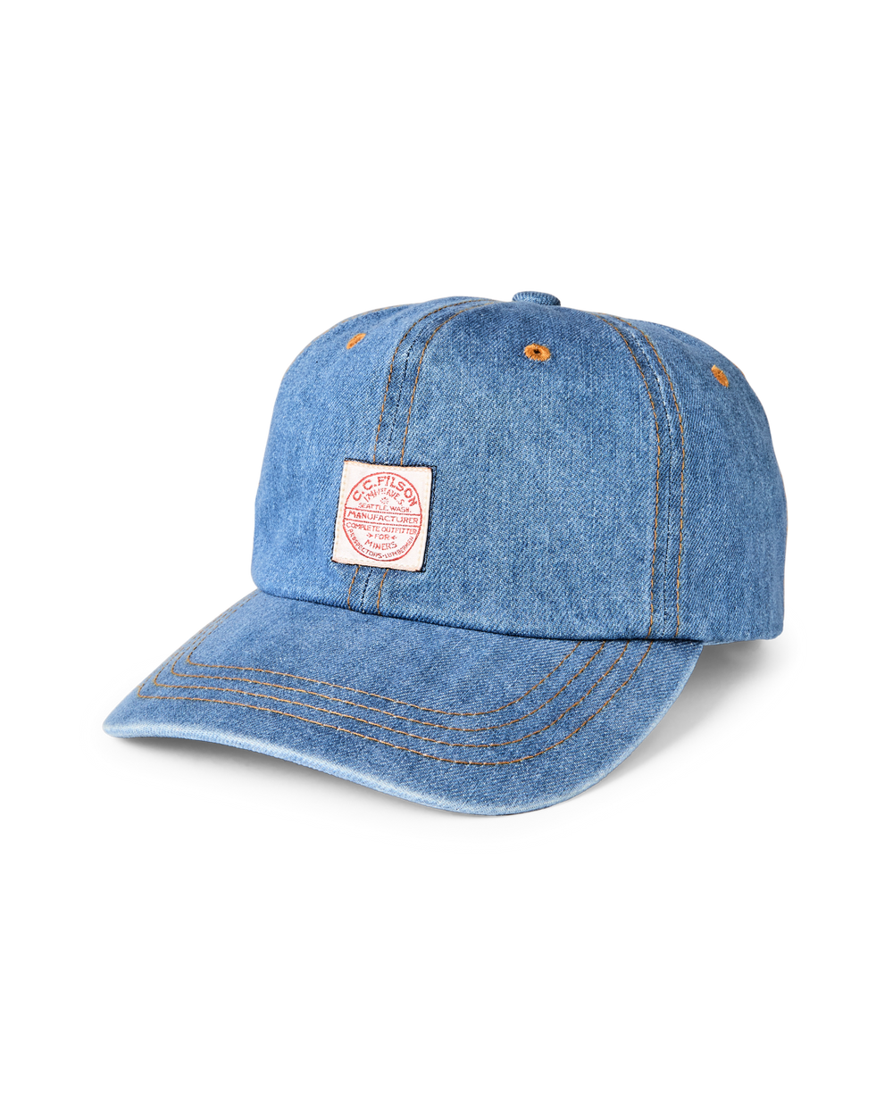 Front-facing image of the Filson 9.5-oz. Denim Cap - Medium Indigo