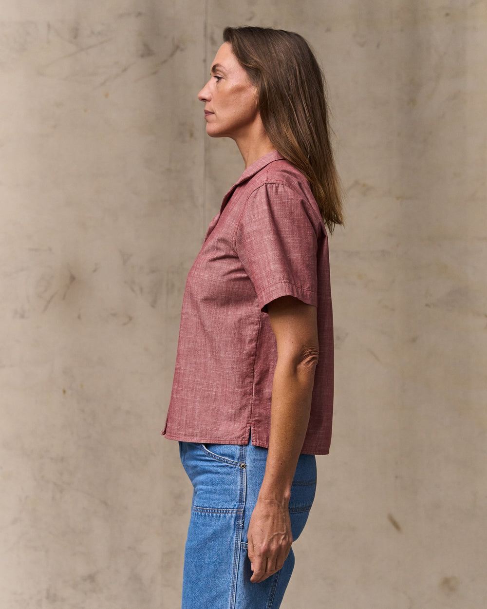 image of a model wearing Filson's Women's Camp Shirt - Red Rock