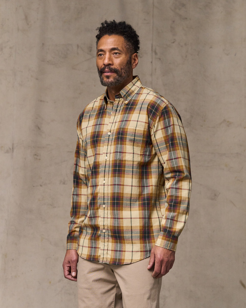 Madras Button-Down Shirt - Tan / Spruce Multicolor