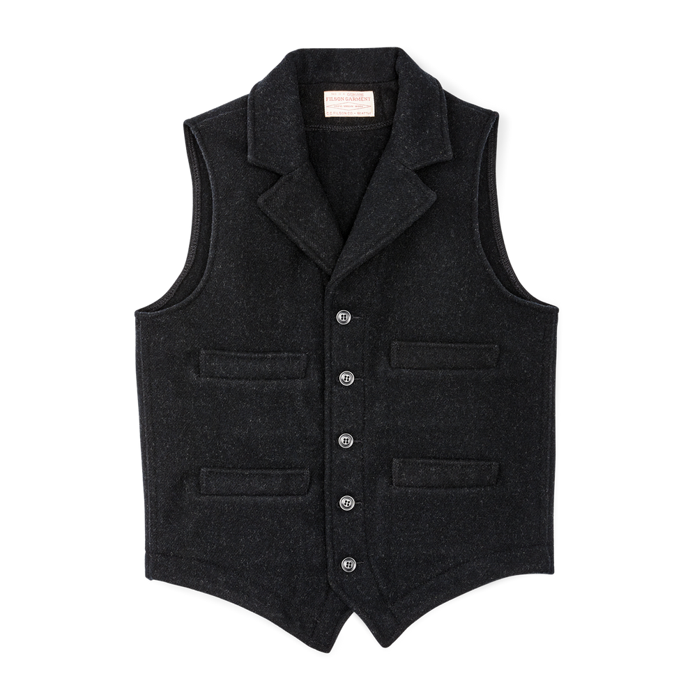 Front-facing image of the Filson Western Vest - Charcoal