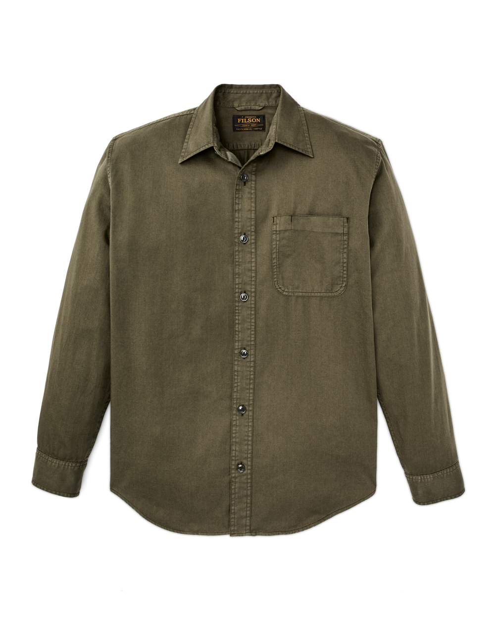 Front-facing image of the Filson 4.5-oz. Twill Shirt - Military Olive